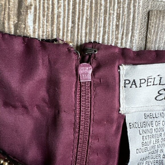 2/$18 SALE! ADRIANNA PAPELL Evening Top Womens L Beaded Burgundy Floral‎ Silk - Picture 9 of 10